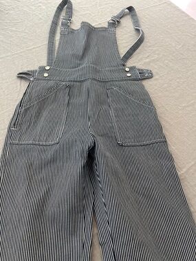 Maje Black and White Pinstripe Cotton Overalls Jumpsuit